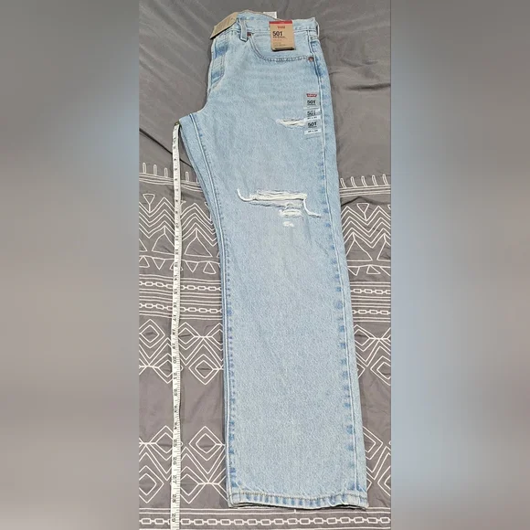Levis 501 High Rise Distressed Straight Leg Jeans Size 30 - Picture 3 of 10